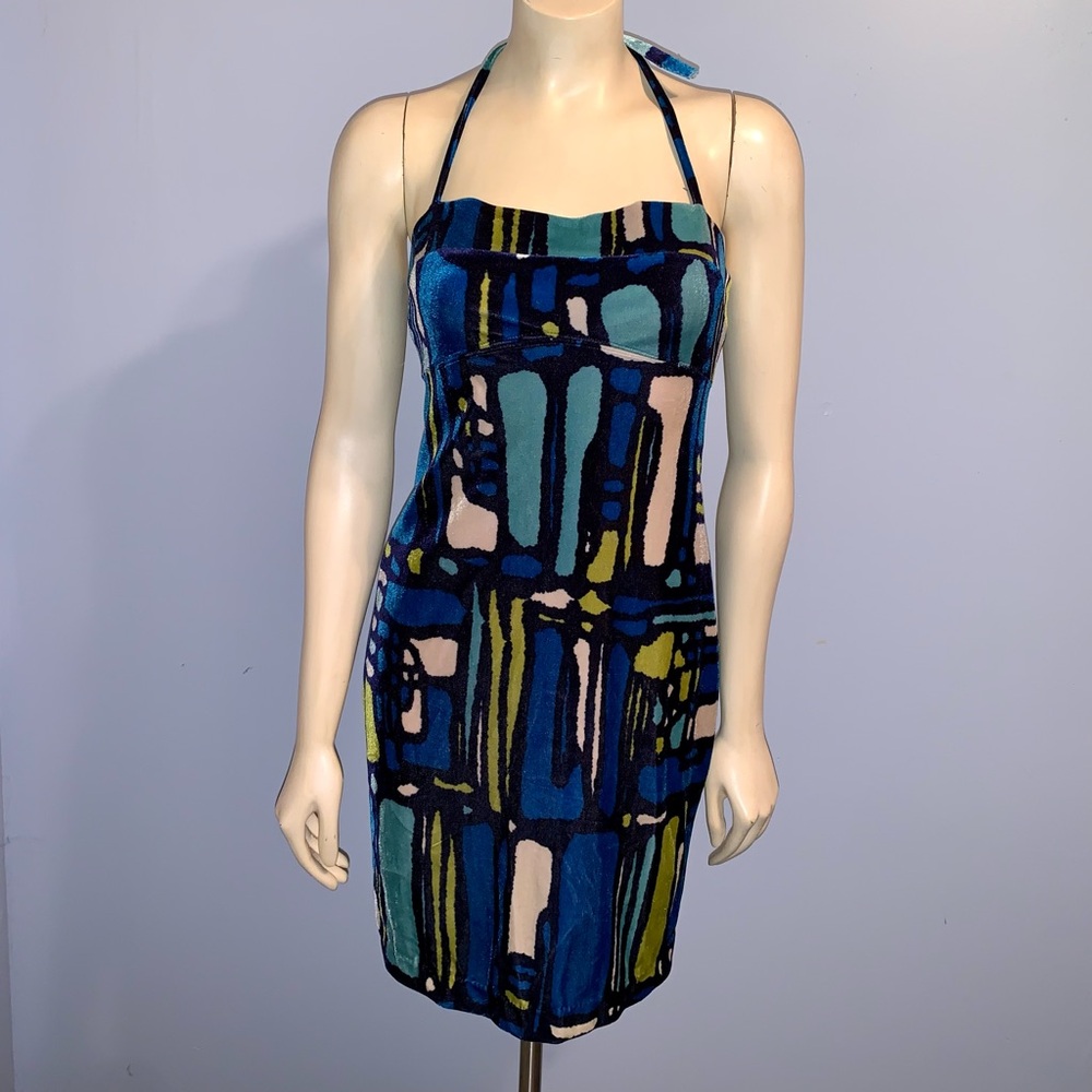 Authentic Vintage ‘90s Anna Sui Velvet-like Halter Dress, Size Small.